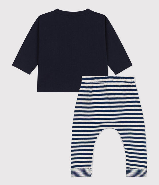Ensemble cadeau bébé : tee-shirt et pantalon bleu SMOKING/blanc MARSHMALLOW