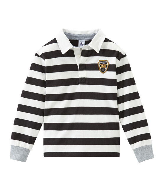 Polo rugby enfant garçon gris CAPECOD/blanc MARSHMALLOW