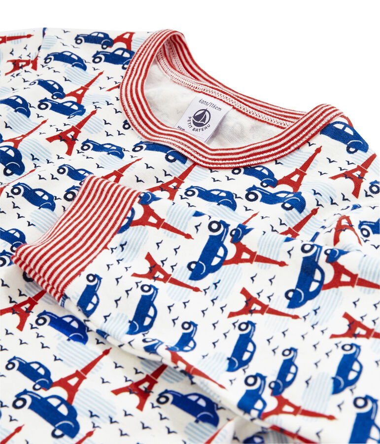 Pyjama petit gar&ccedil;on en c&ocirc;te blanc MARSHMALLOW/blanc MULTICO