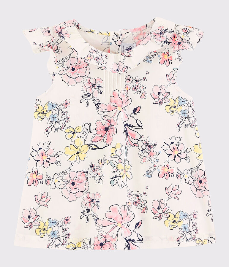 Blouse manches courtes en popeline enfant fille blanc MARSHMALLOW/blanc MULTICO