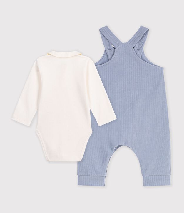Ensemble salopette et body b&eacute;b&eacute; en coton avec col uni bleu clair