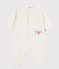 Combinaison bébé à col en tricot et broderie "P'tit Cœur" blanc MARSHMALLOW