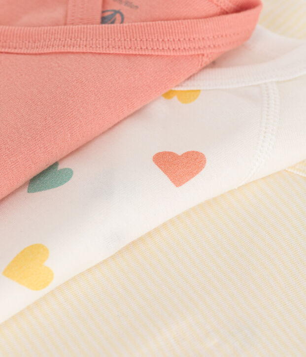 Lot de 3 bodies crois&eacute;s manches longues en coton imprim&eacute; b&eacute;b&eacute; multicouleur