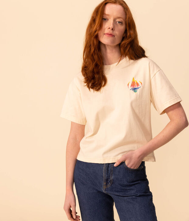 T-shirt LE BOXY en coton Femme &eacute;cru