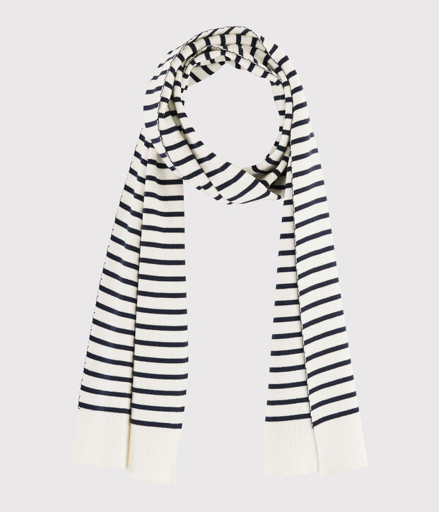 Echarpe ray&eacute;e en coton Femme/Homme blanc/bleu