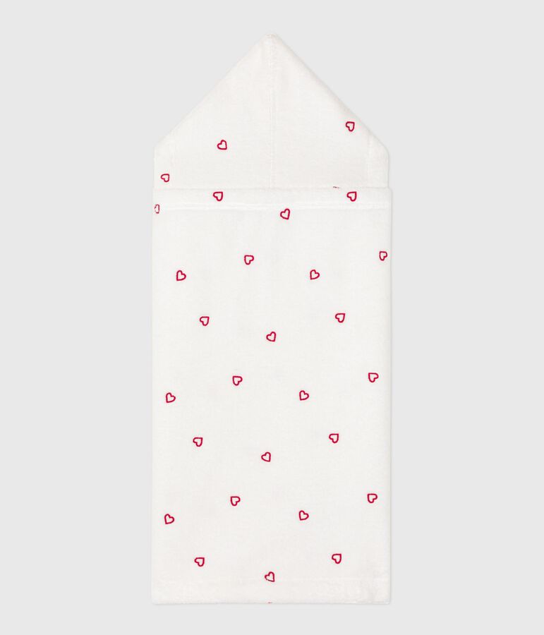 Cape de bain b&eacute;b&eacute; c&oelig;urs brod&eacute;s en &eacute;ponge blanc MARSHMALLOW/rose CHARME