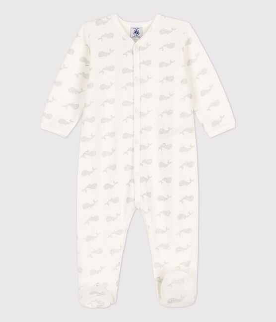 Dors bien bébé en velours baleine blanc MARSHMALLOW/gris ARGENT
