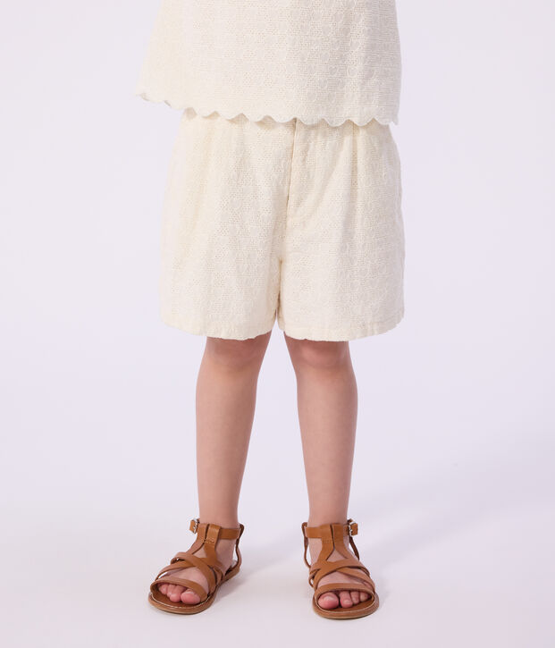 Short enfant en coton motifs c&oelig;urs blanc