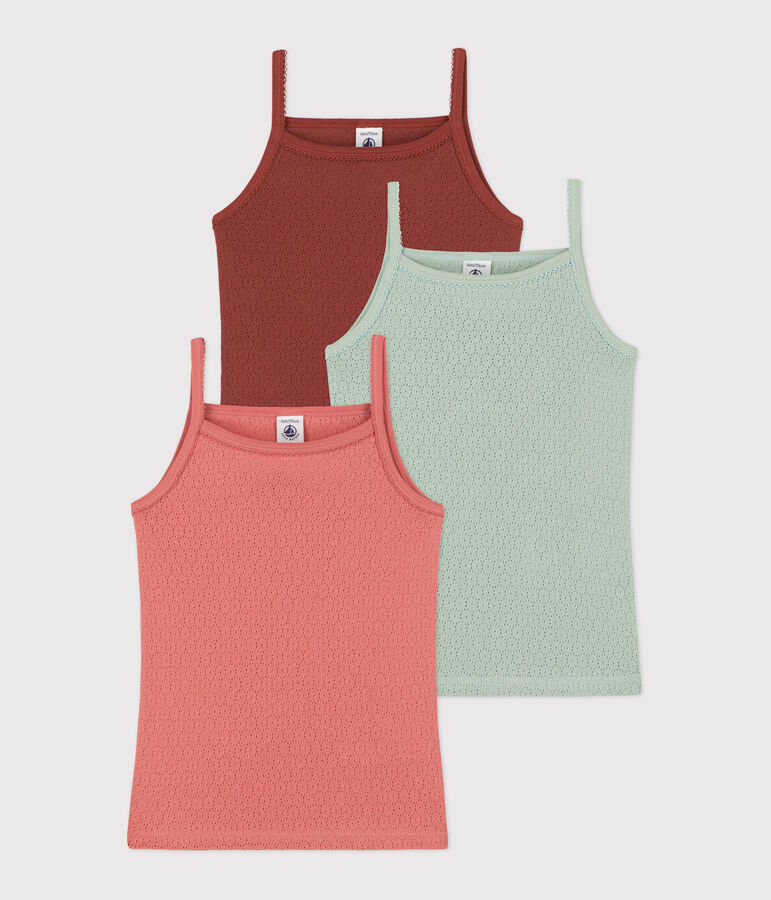 Lot de 3 chemises &agrave; bretelles unies ajour&eacute;es petite fille en coton multicouleur