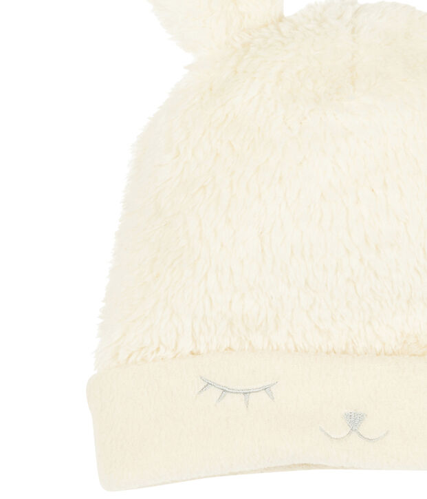 Bonnet b&eacute;b&eacute; fille doubl&eacute; polaire blanc