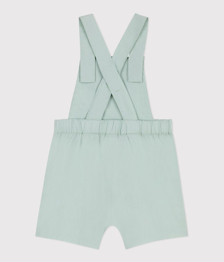 Salopette b&eacute;b&eacute; en coton/lin jambes courtes, unie bleu