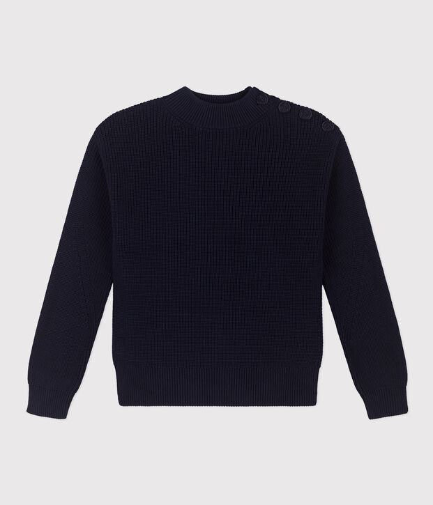 Pull en c&ocirc;te anglaise en coton Femme bleu marine