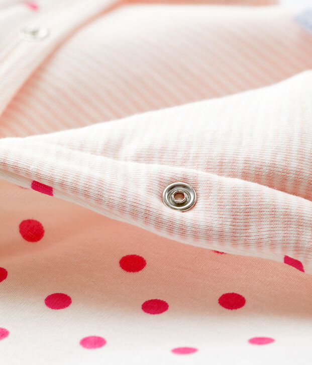 Combinaison ouatin&eacute;e sans pieds b&eacute;b&eacute; en coton blanc/rose