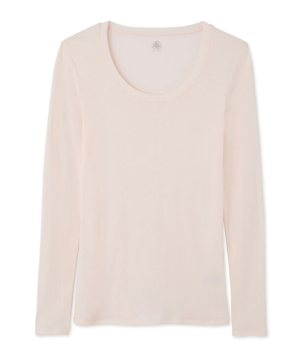 Tee-shirt manches longues femme en coton l&eacute;ger rose