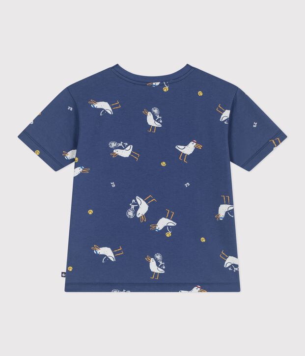 Tee-shirt enfant manches courtes en coton imprim&eacute; mouettes bleu/multicouleur