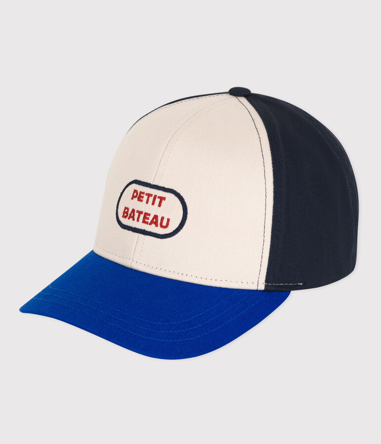 Casquette en coton enfant &eacute;cru/bleu