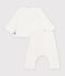 Ensemble b&eacute;b&eacute; en coton brod&eacute; poitrine uni blanc