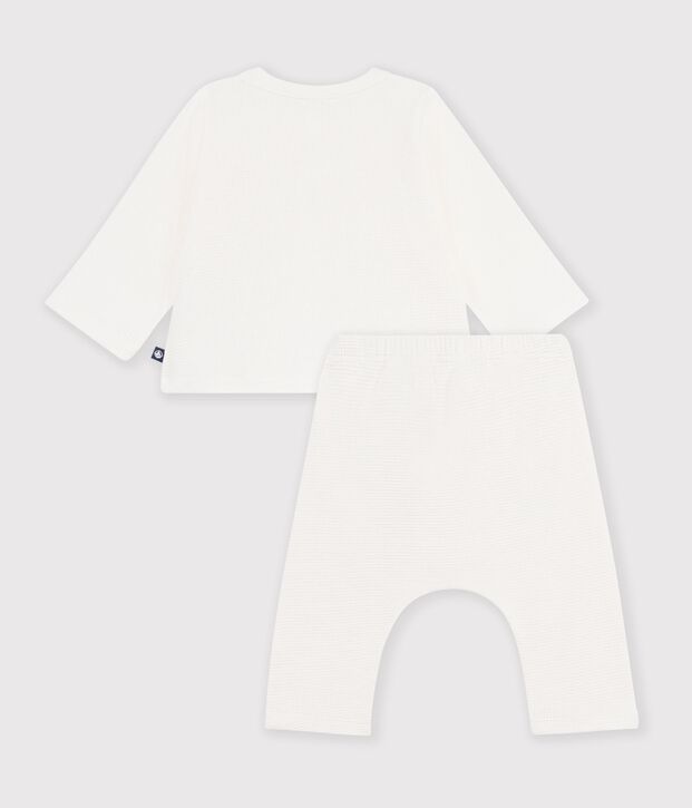 Ensemble b&eacute;b&eacute; en coton brod&eacute; poitrine uni blanc