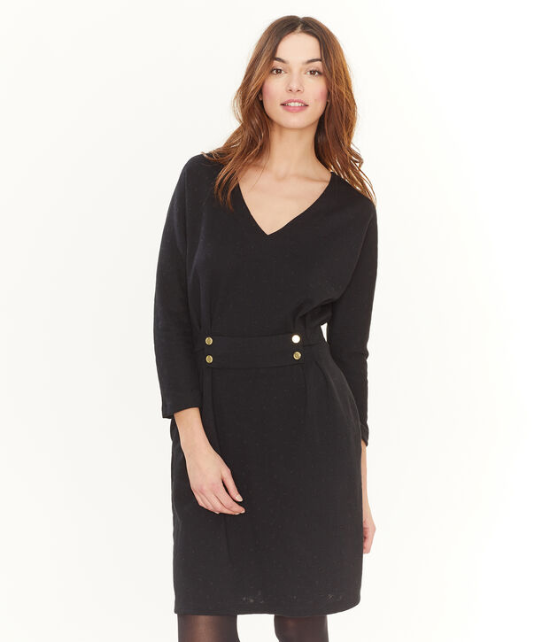 Robe ajust&eacute;e manches longues femme noir/noir