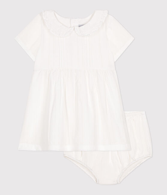 Robe blanche bébé en coton, bloomer et leurs détails ajourés blanc ECUME