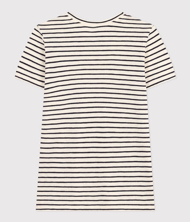 Tee-shirt Le Droit col rond en coton ray&eacute; femme &eacute;cru/bleu