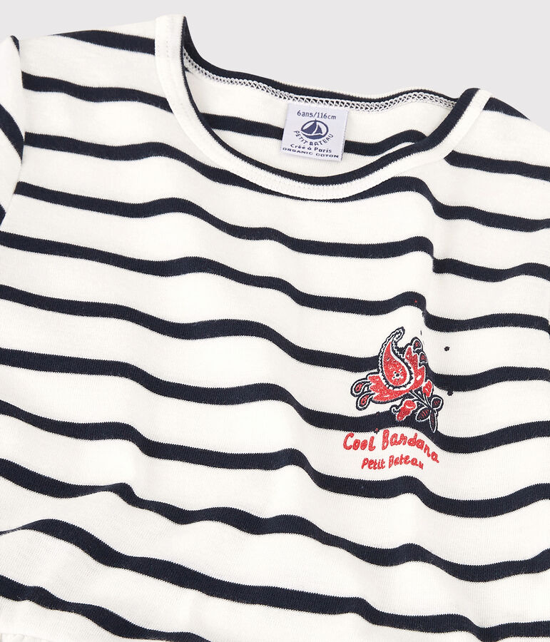 Robe manches courtes en coton bio enfant fille blanc MARSHMALLOW/bleu SMOKING