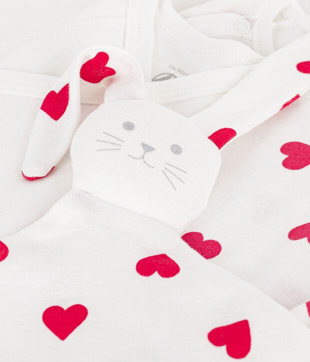 Coffret cadeau naissance en coton imprim&eacute; c&oelig;ur multicouleur