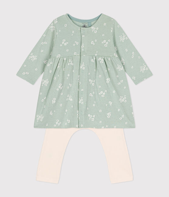 Robe et legging en coton bébé vert HERBIER/blanc MULTICO