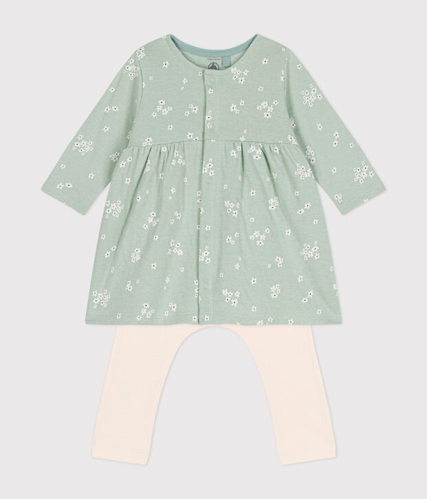 Robe et legging en coton b&eacute;b&eacute; vert/multicouleur