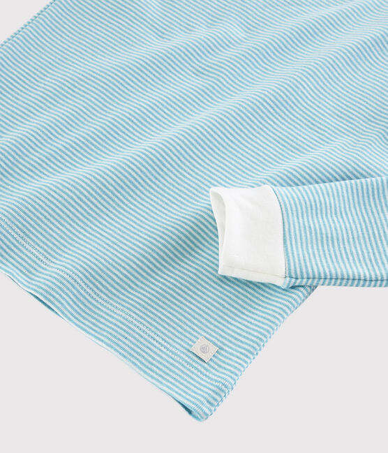 Pyjama snugfit rayé bleu petit garçon en coton bleu TIKI/blanc MARSHMALLOW