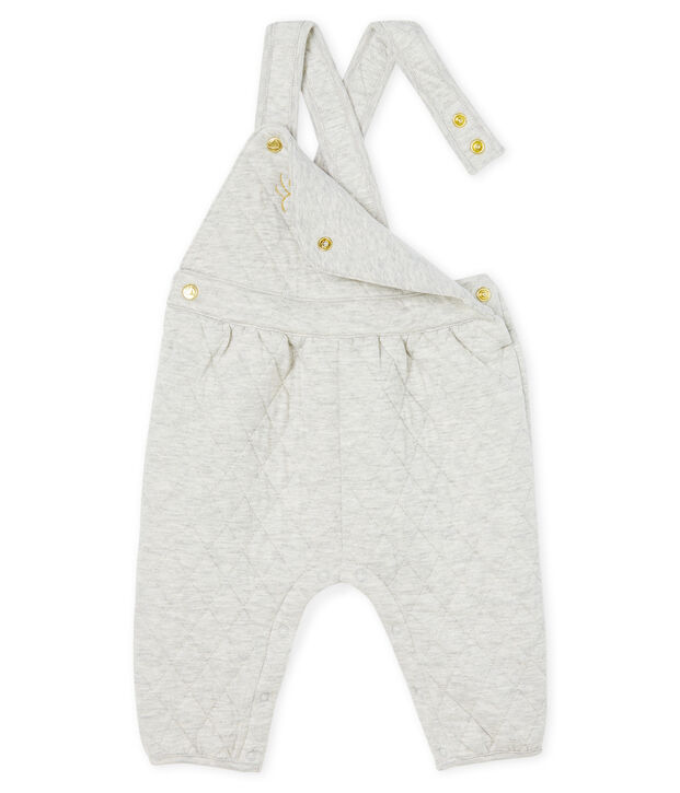 Salopette longue b&eacute;b&eacute; fille en tubique matelass&eacute; gris chin&eacute; clair