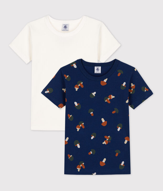 Lot de 2 tee-shirts manches courtes champignon enfant fille / gar&ccedil;on en coton multicouleur