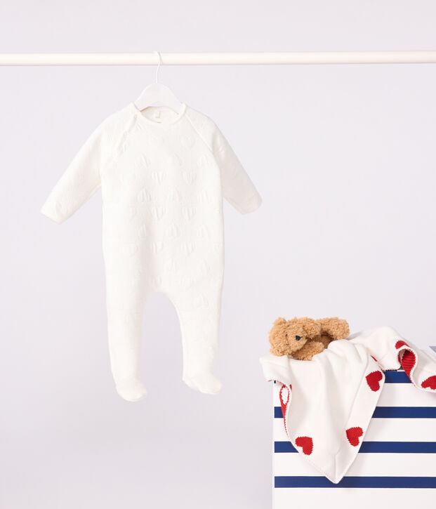 Pyjama en tubique c&oelig;ur b&eacute;b&eacute; blanc