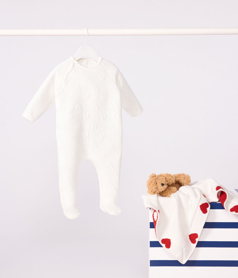 Pyjama en tubique c&oelig;ur b&eacute;b&eacute; blanc MARSHMALLOW