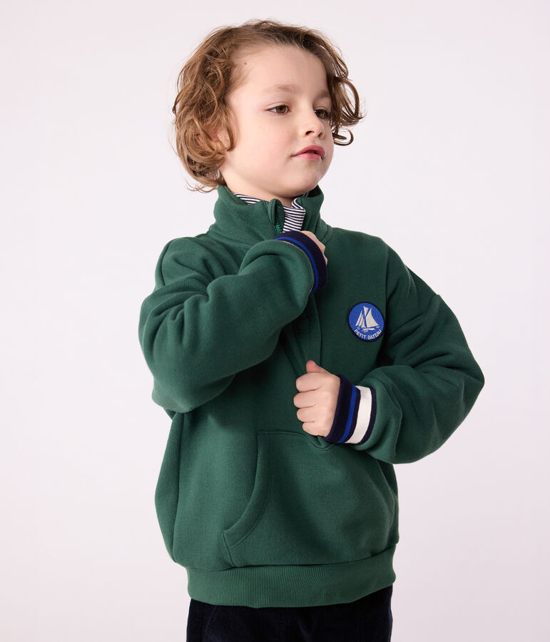 Sweatshirt camionneur enfant en coton uni vert WILLOW
