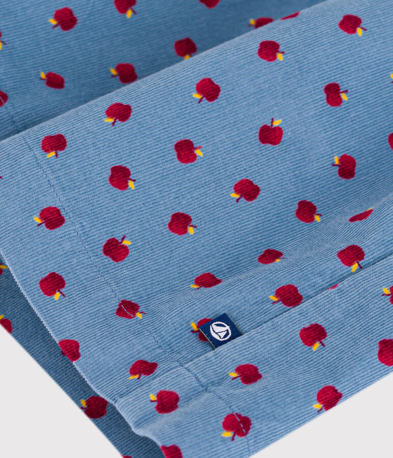 Robe enfant manches longues en velours imprim&eacute; bleu ADRIATIC/ MULTICO