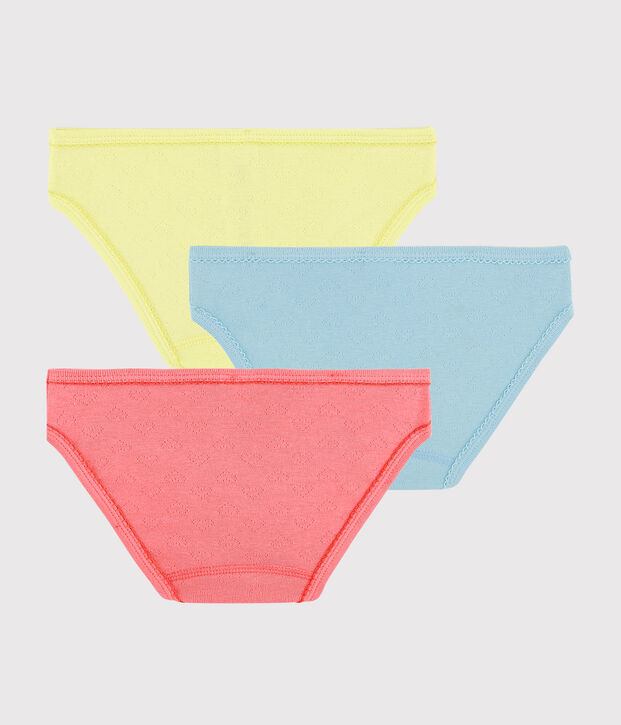 Lot de 3 culottes ajour&eacute;es color&eacute;es petite fille en coton biologique multicouleur