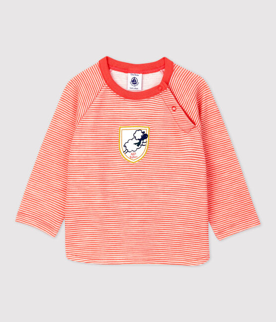 Tee-shirt en laine et coton bébé. orange OURSIN/blanc MARSHMALLOW