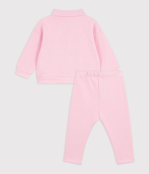 Ensemble sweatshirt et pantalon b&eacute;b&eacute; en coton uni rose clair