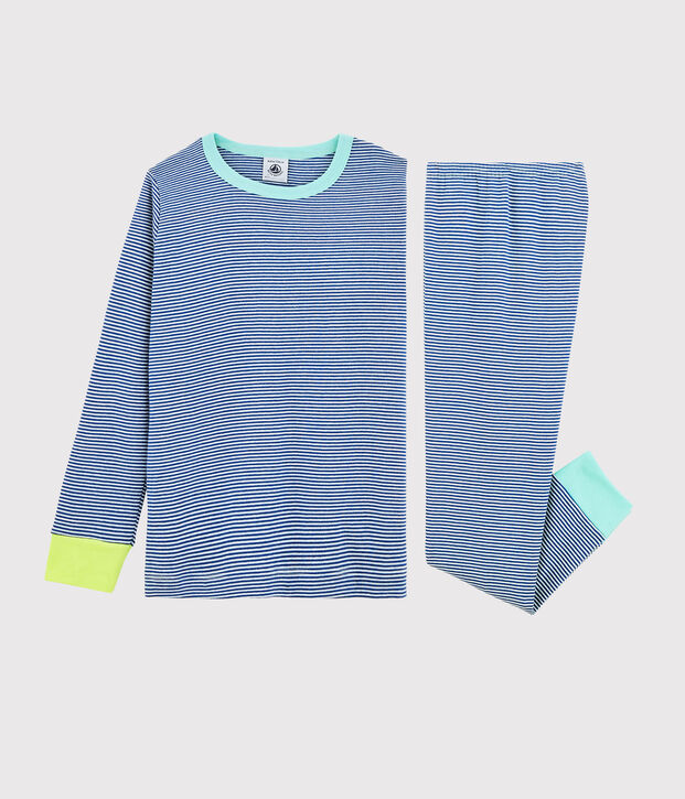 Pyjama petit gar&ccedil;on en c&ocirc;te bleu/blanc