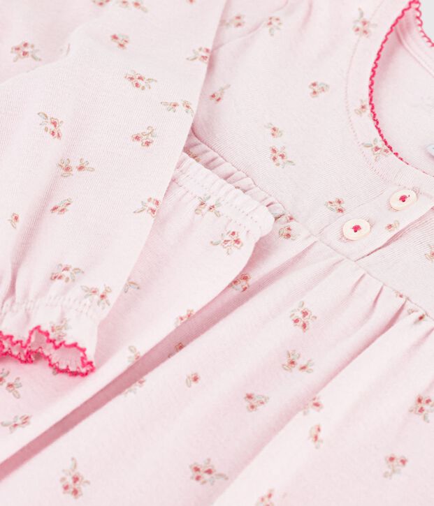 Pyjama enfant en coton &agrave; fronces &agrave; fleurs rose/multicouleur