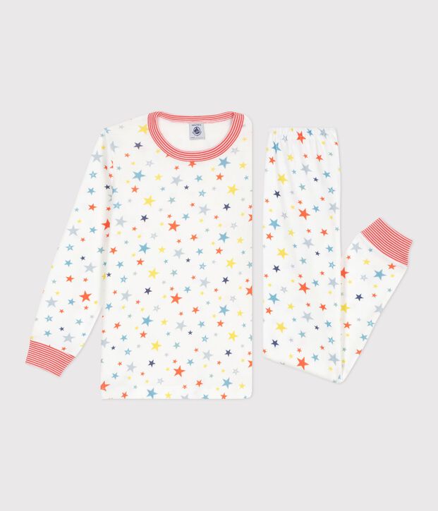 Pyjama enfant en coton imprim&eacute; &eacute;toiles blanc/multicouleur
