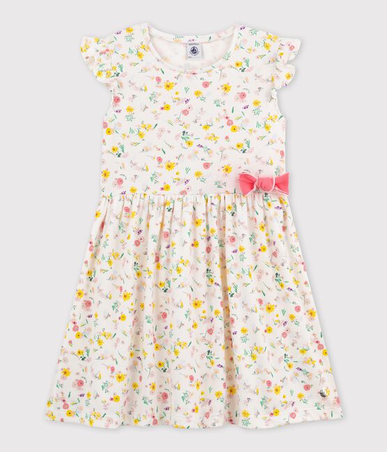 Robe manches courtes en coton enfant fille blanc MARSHMALLOW/blanc MULTICO