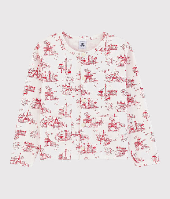 Cardigan en molleton enfant fille blanc MARSHMALLOW/rouge TERKUIT