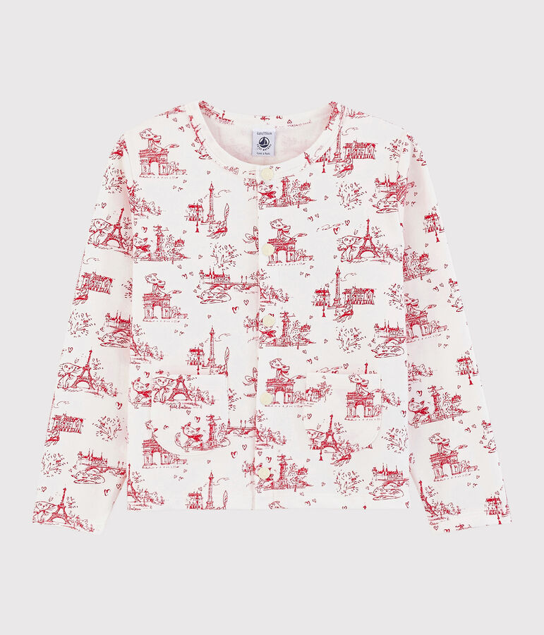 Cardigan en molleton enfant fille blanc/rouge