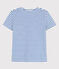 Tee-shirt LE DROIT 130 ans col rond en coton Femme blanc MARSHMALLOW/bleu PERSE