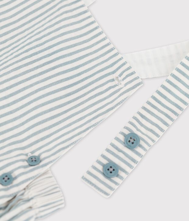 Salopette courte en seersucker b&eacute;b&eacute; vert/blanc