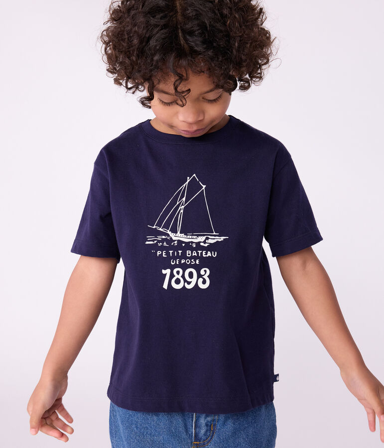 Tee-shirt enfant &agrave; manches courtes imprim&eacute; bleu SOIR