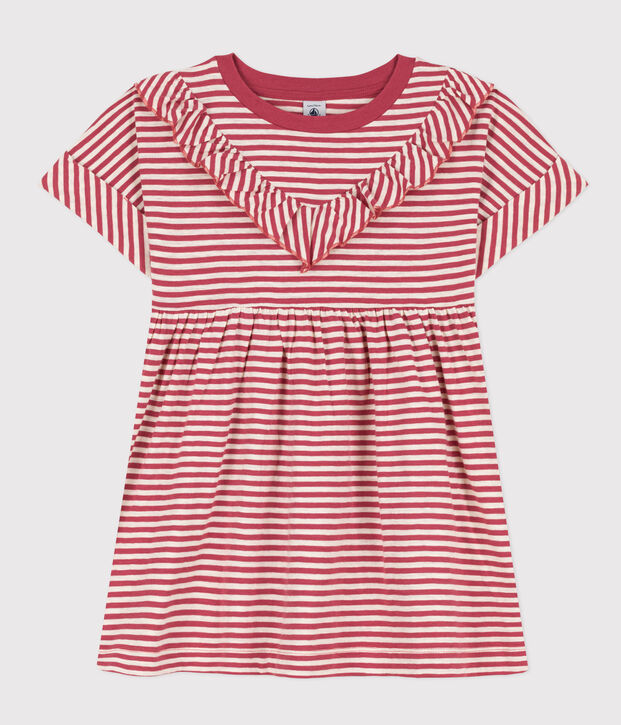 Robe ray&eacute;e en jersey flamm&eacute; enfant fille rose/&eacute;cru