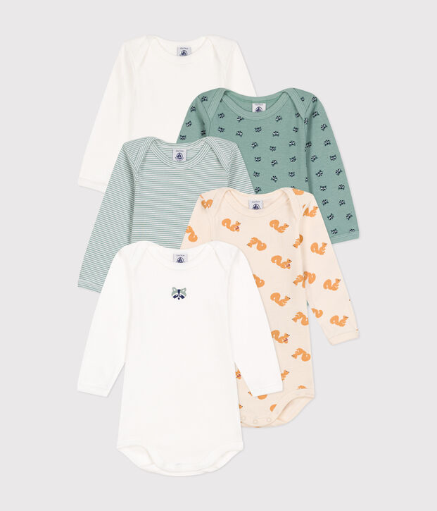 Lot de 5 bodies manches longues imprim&eacute; riton en coton b&eacute;b&eacute; multicouleur